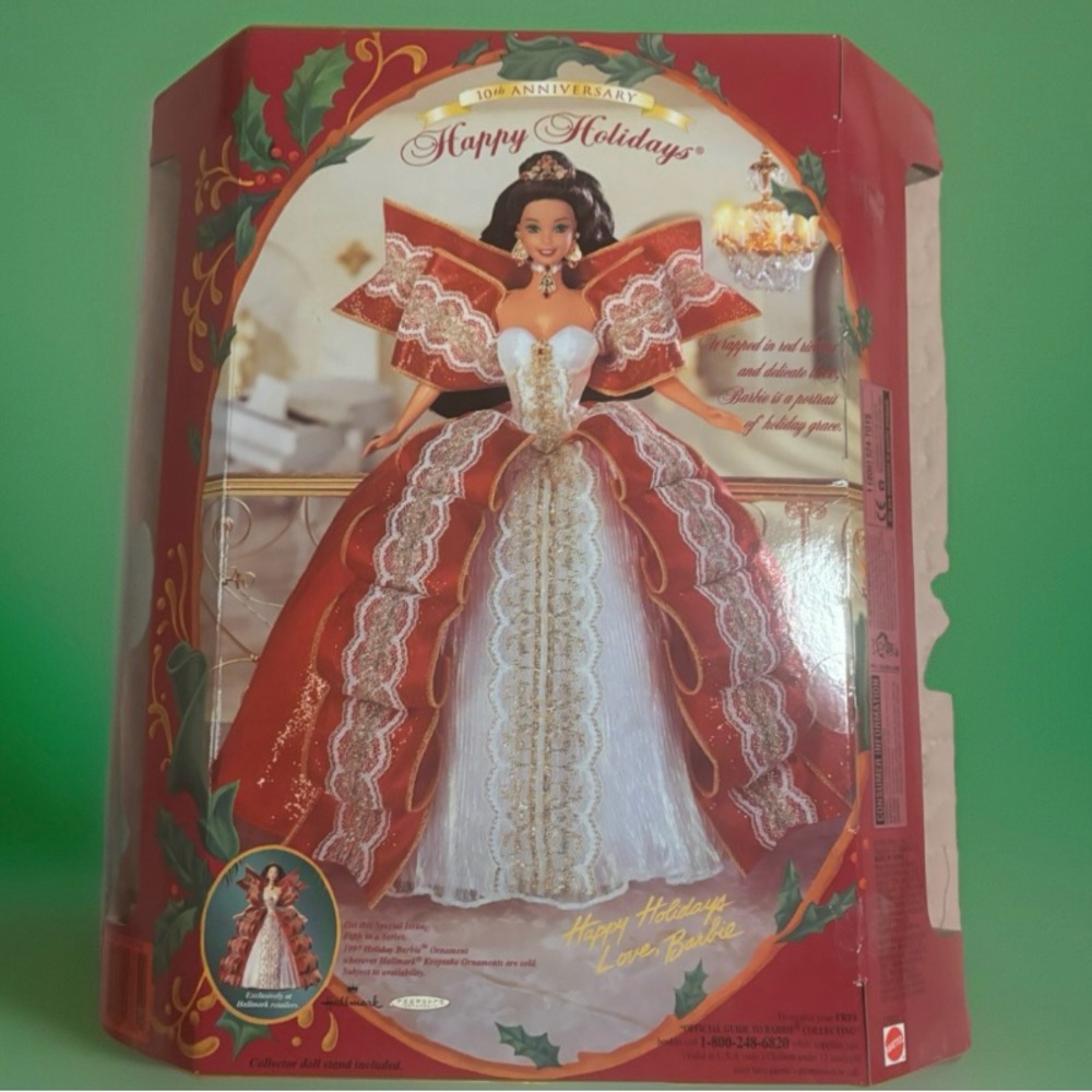 Nib Red Barbie Christmas Happy Holiday Special Edition 1997 Anniversary Tenth View 3